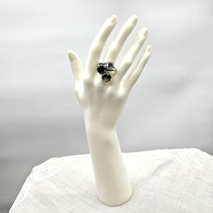Premier Design Three Crystal‎  Silvertone Rhodium Plated Cocktail Ring Si…